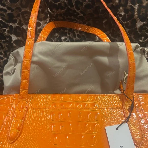 Bright Tonya Orange Croc-Embossed Tote Bag - Picture 4 of 6